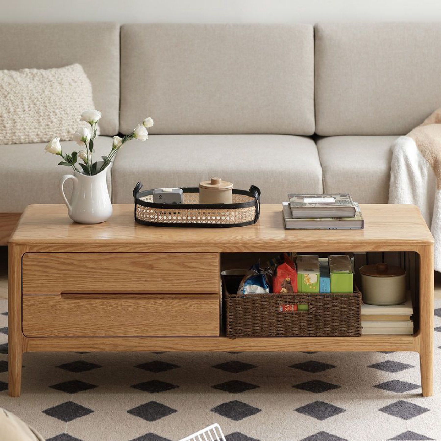 全实木茶水桌北欧风茶几现代简约木色茶桌小户型橡木默认项客厅J&