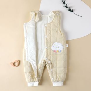 子幼儿加绒加厚保暖 小月龄女宝宝男连体夹棉裤 婴儿背带裤 秋冬款