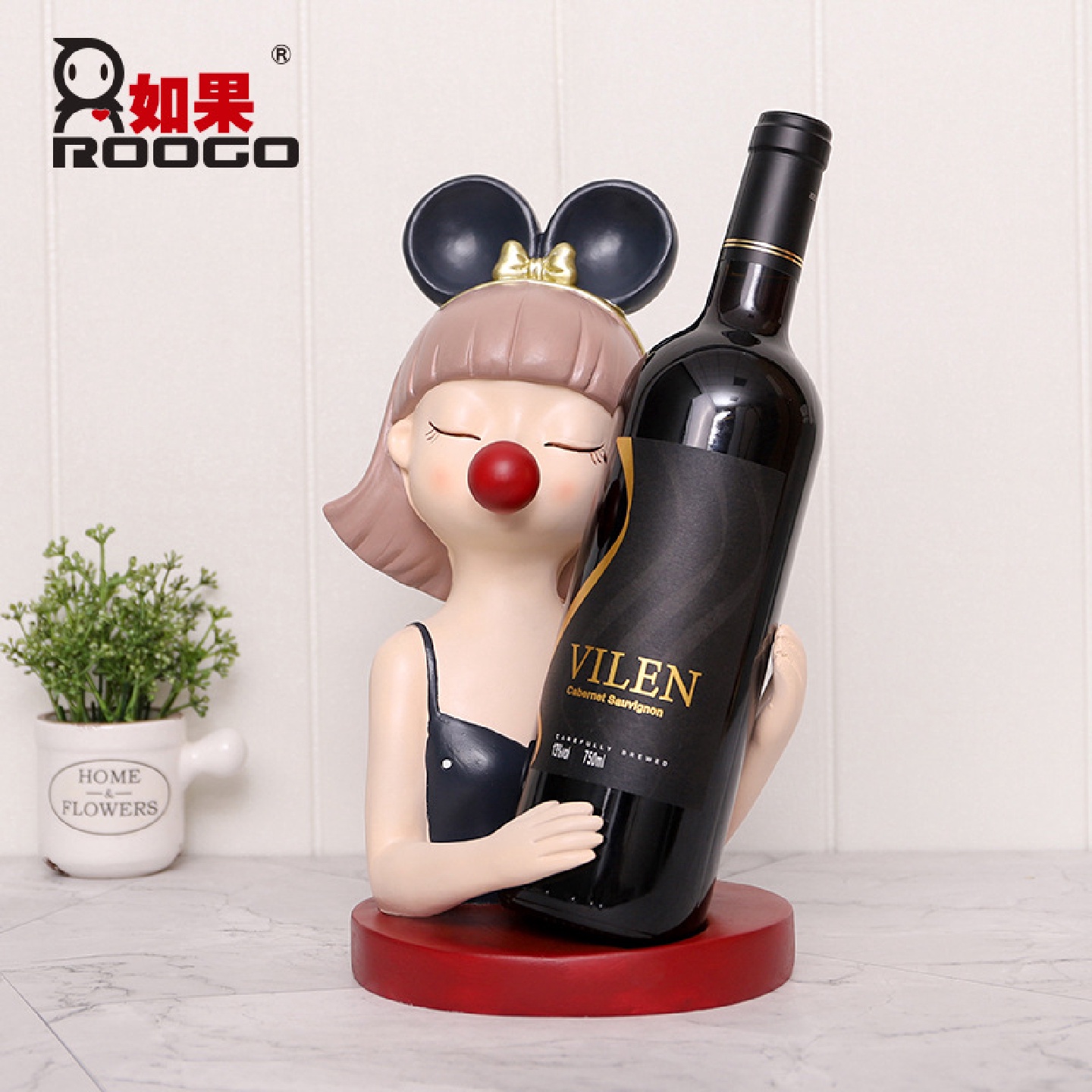 如果摩登少女红酒架摆件创意客厅酒柜家居装饰品泡泡女孩酒托摆件