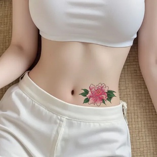 新款牡丹花彩色纹身贴女性感锁骨私密腰部小腹唯美贴纸防水持久遮