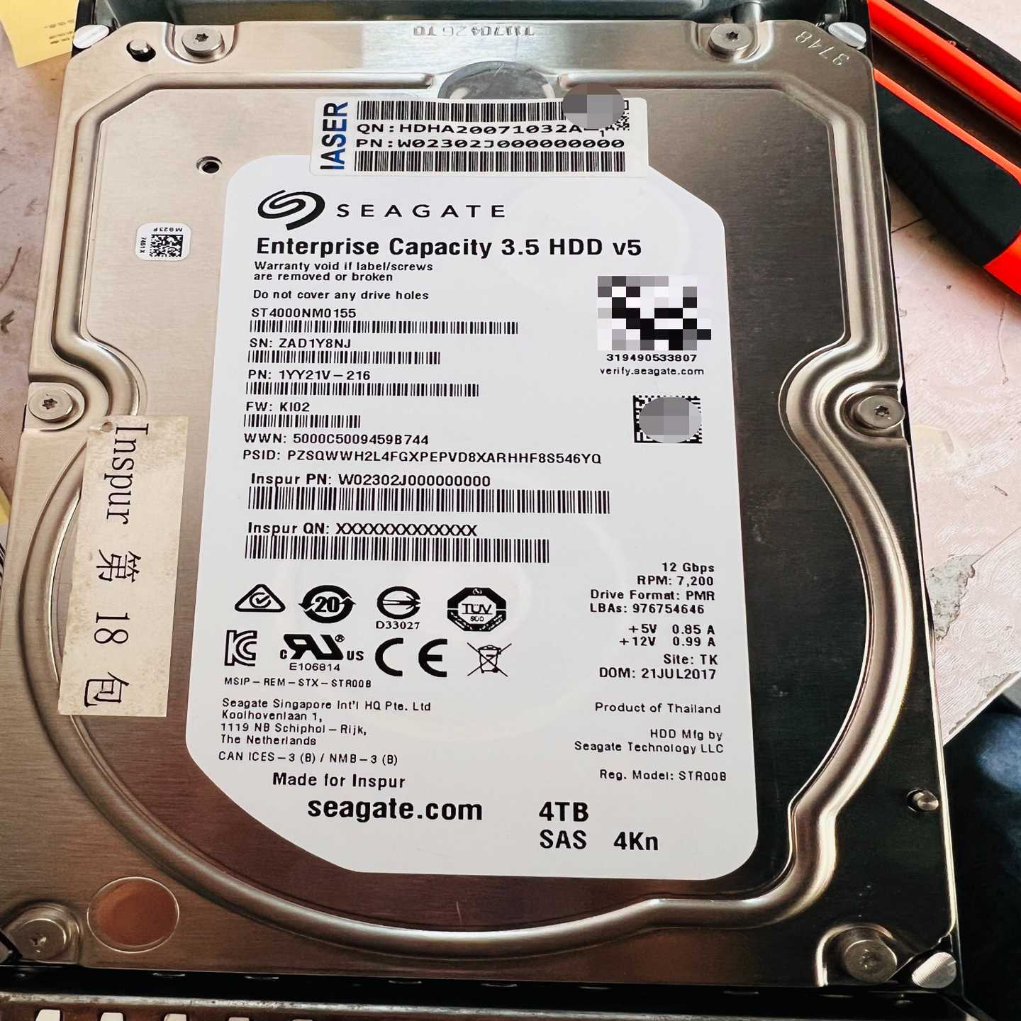 询价浪潮拆机存储企业级硬盘4TSAS7.2K；