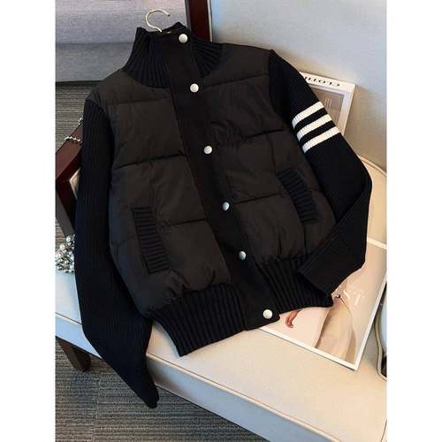 小个子立领短款棉服女冬季2025新款针织拼接设计感休闲棉袄外套潮