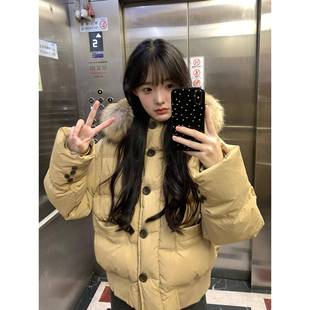 小个子棉衣外套 宽松加厚面包服保暖短款 大毛领棉服女冬季 2025新款