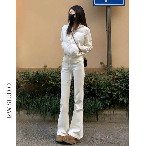 白色微喇叭休闲 裤女春夏加绒低腰显瘦垂感拖地瑜珈裤加长马蹄裤