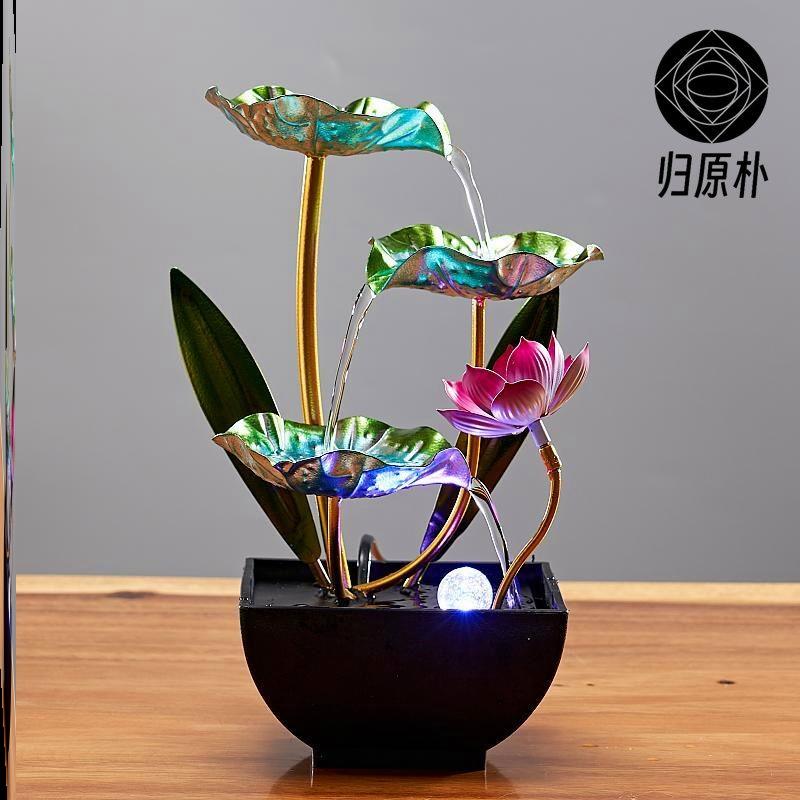 新款中式流水摆件家用客厅荷花小型循环加湿生财办公茶桌装饰礼品