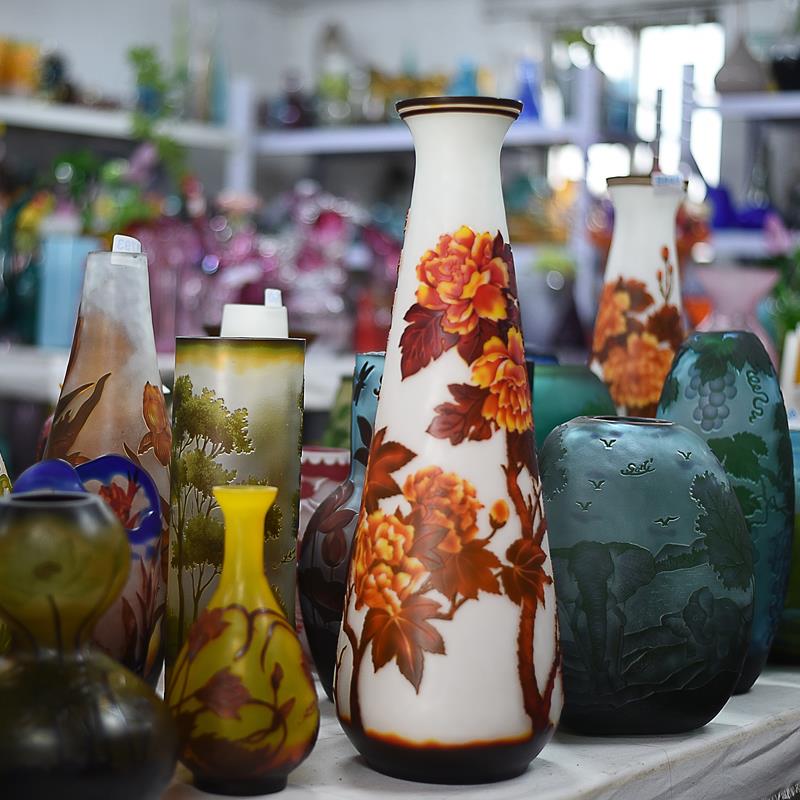 GALLE葛蕾琉璃花瓶手工雕刻风景画软装饰收藏品结婚乔迁送礼摆件