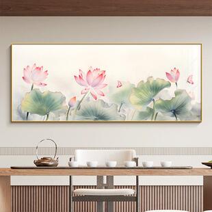 荷花新中式客厅装饰画莲花图禅意茶室包间挂画水墨画酒店客房壁画