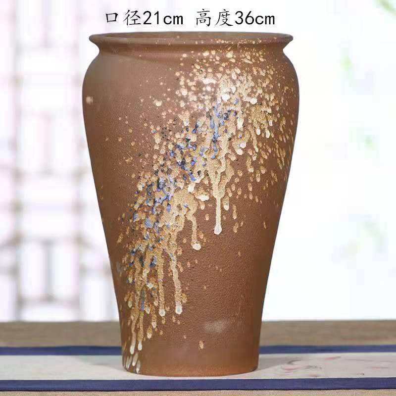 柴烧复古大号紫砂花盆透气群生绿植粗陶盆窑变爆裂款老桩法师粗陶