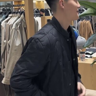 2024秋冬男装时尚宽松保暖菱格休闲风圆领短款棉衣外套男百搭潮流