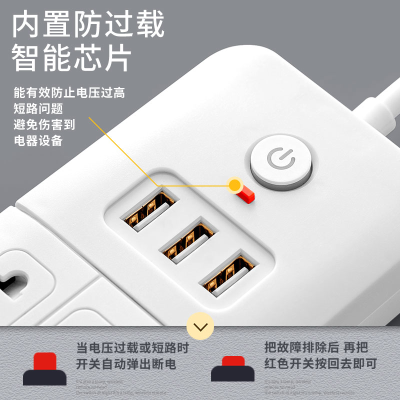 usb插座带线插板面板多孔家用多功能学生宿舍插线板插排查接线板