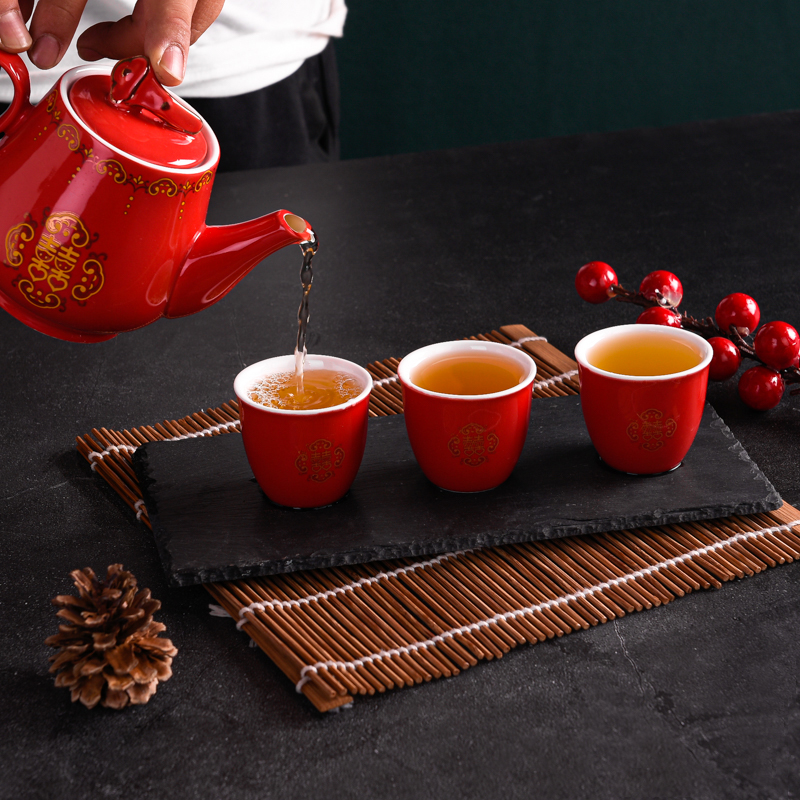 中式结婚酒壶婚庆敬酒杯陪嫁喜庆茶壶婚礼茶具套装婚宴敬酒杯