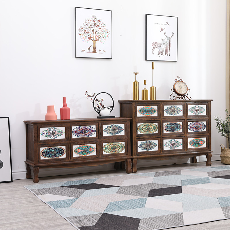 欧式实木电视柜彩绘斗柜美式储物柜客厅柜卧室床头柜组合储物柜子