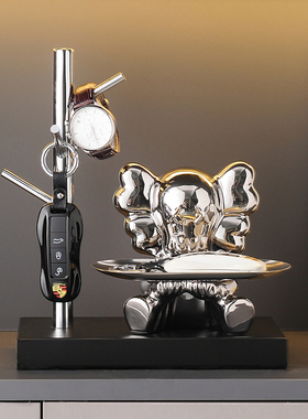 创意招财兔子钥匙收纳托盘摆件玄关客厅入户家居装饰乔迁新居礼物