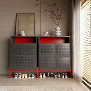 钢制双层翻斗24cm鞋柜家用门口2025新款轻奢入户门玄关柜一体靠墙