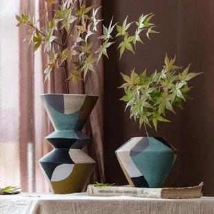 掬涵现代艺术花瓶摆件寂寥风纯手工陶艺抽象彩绘花器简约民宿摆件