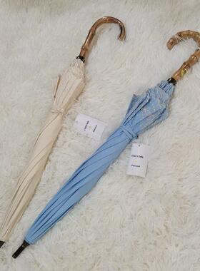 瑕疵日系竹柄小清新蓝色宫廷棉布刺绣防晒太阳伞防紫外线伸缩长伞