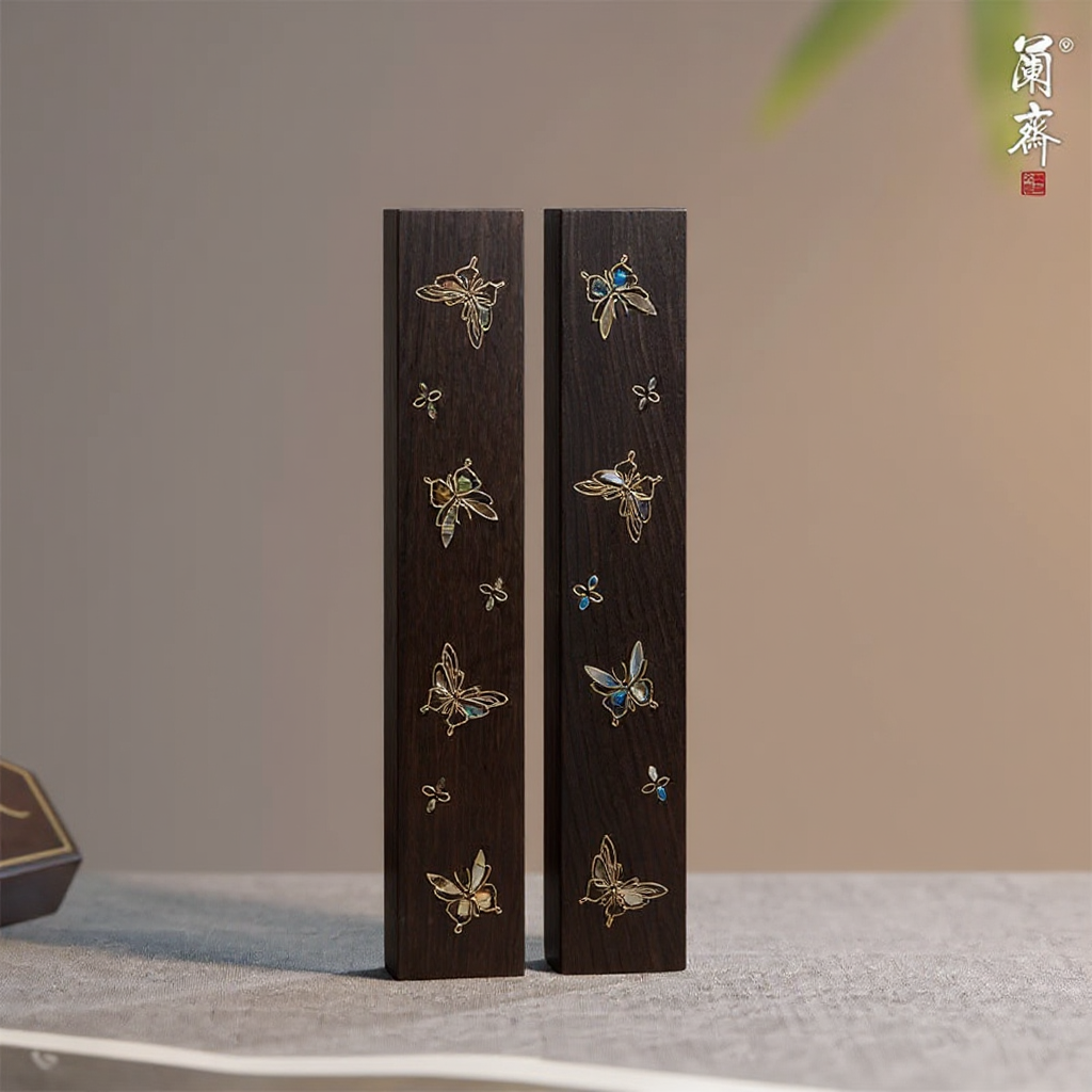 兰斋文房实木镇纸紫光檀螺钿镇尺宣纸文房四宝书法国画专用纸镇高颜值创意压纸神器精美礼盒礼物摆件创意