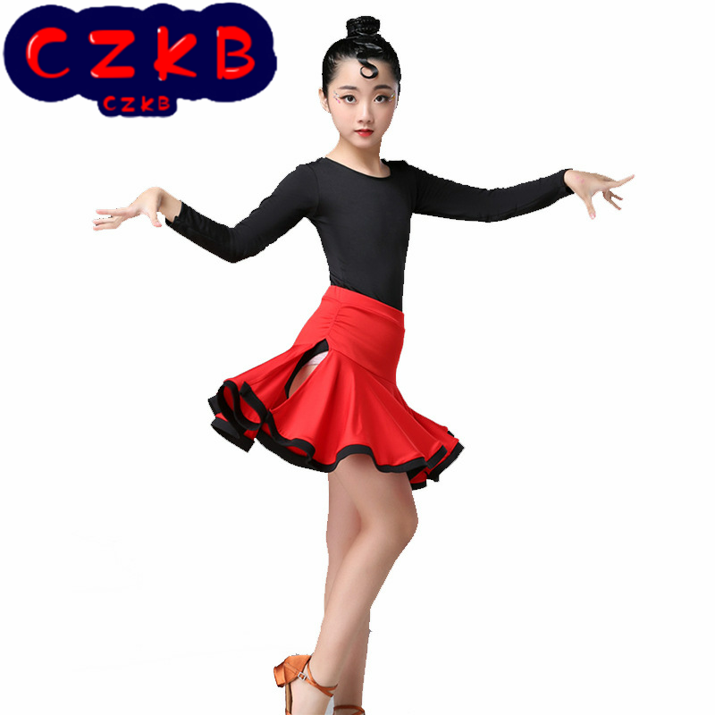 新款2019年儿童拉丁舞服装舞蹈练功服考级比赛开叉裙六一演出服