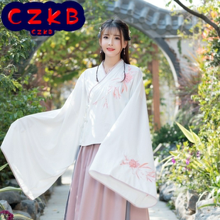 春装实拍改良明制汉服女民族风刺绣日常交领两件套