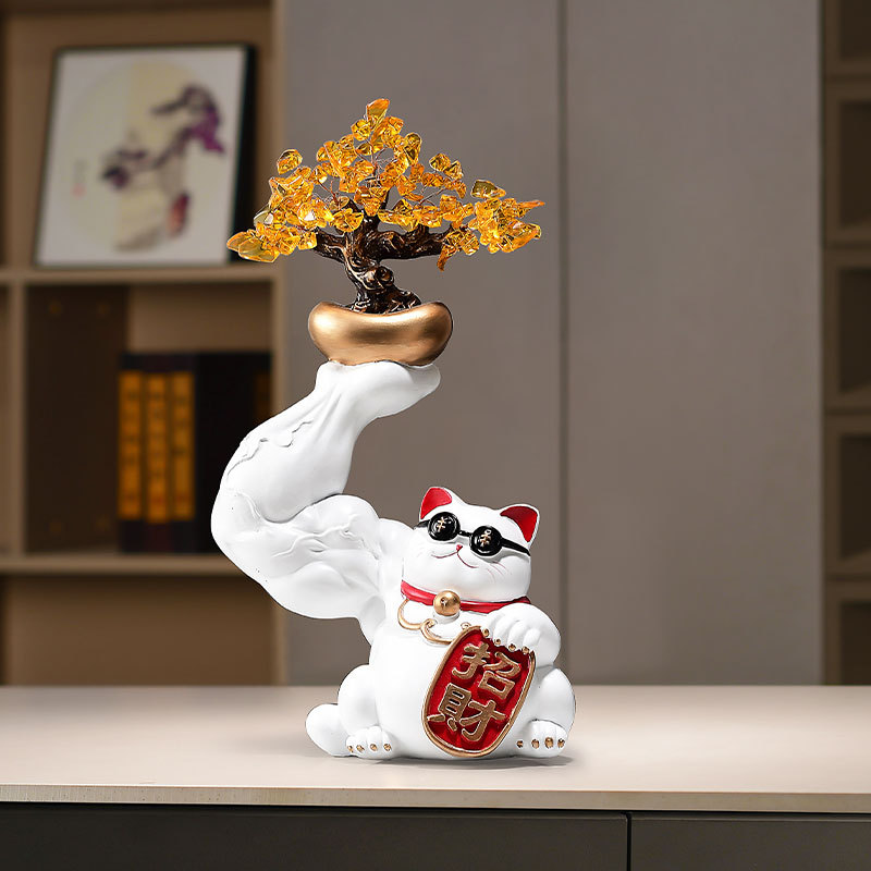 中式八方来财办公室玄关客厅装饰大力猫摆件开业礼物乔迁礼品