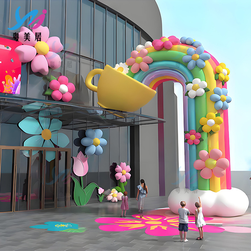 玻璃钢彩虹花朵雕塑商场美陈装饰品创意卡通公仔摆件网红打卡拍照