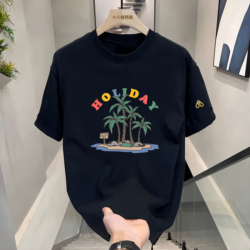 【官网正品】剪刀四季美式卡通风椰子树印花短袖T恤男女同款宽松