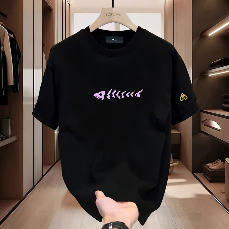 【官网正品】剪刀四季鱼骨印花短袖T恤男女同款宽松百搭老钱上衣