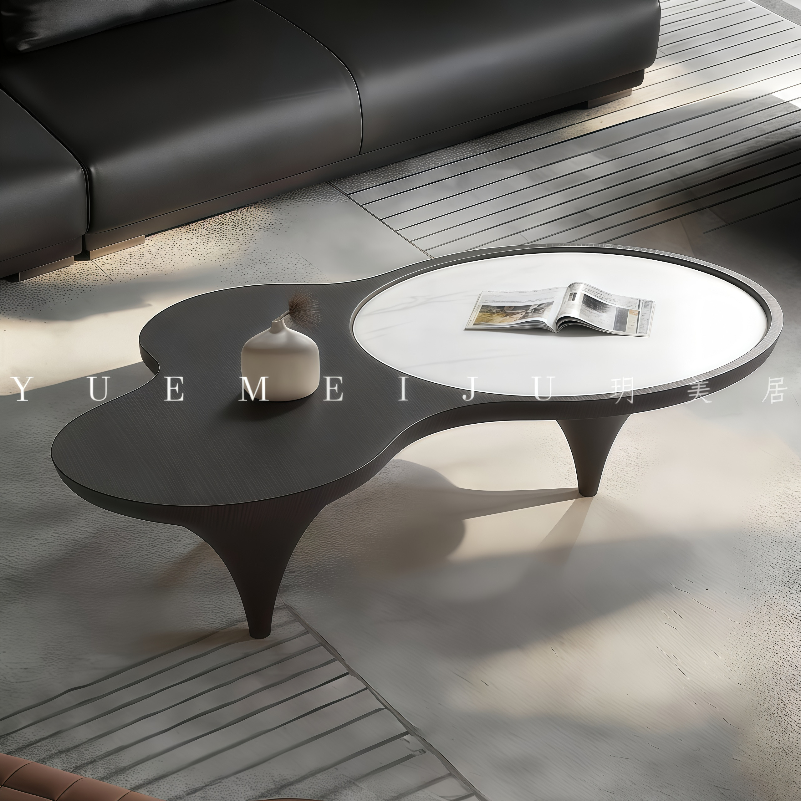 玥美居现代简约椭圆形茶几大理石台面异形小户型客厅家具创意设计