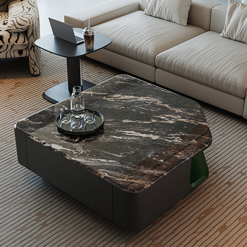 意式极简微晶石茶几边几组合客厅家用现代小户型高级感可移动茶桌