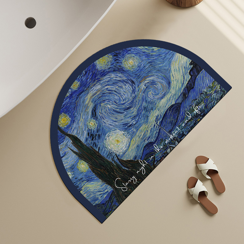 海底星空梵高油画浴室吸水防滑地垫卫生间脚垫地毯厕所硅藻泥垫子