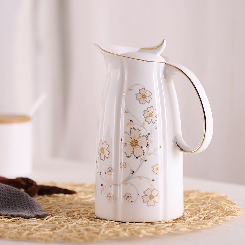 1升大容量陶瓷油壶厨房用品防漏防尘易清洗有盖油罐调味油瓶水壶