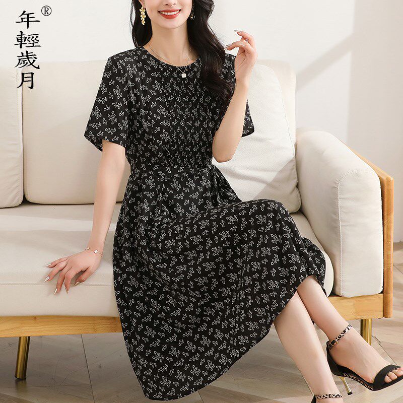 重磅真丝连衣裙女2025夏新款时尚洋气中年妈妈高级感桑蚕丝印花裙