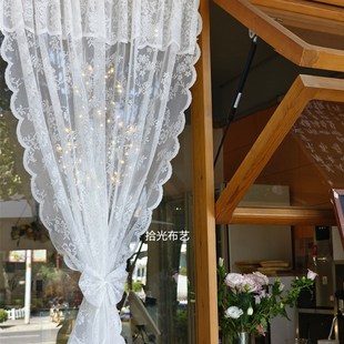 蕾丝纱帘门帘隔断厨房卧室穿杆小窗帘法式 免打孔韩式 田园短门帘橱