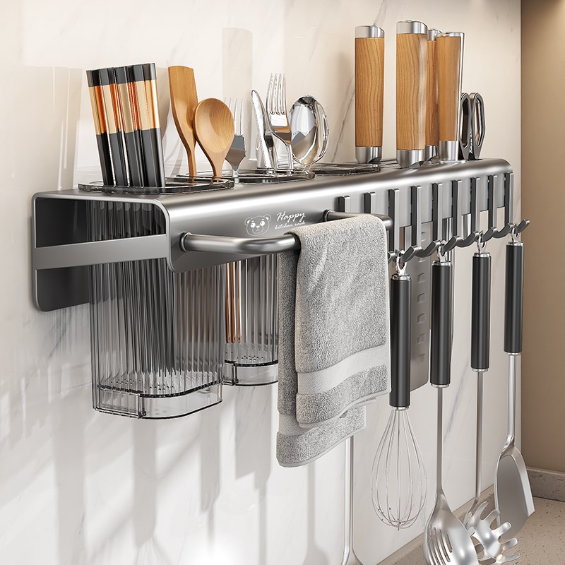 免打孔厨房置物架菜刀架子家用勺子插刀座笼收纳架筷子筷笼不锈钢