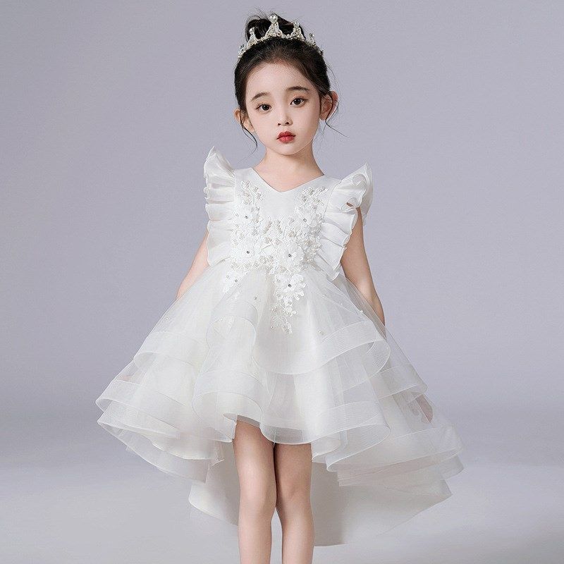 女童礼服花童拖尾公主裙女孩走秀主持人钢琴演出服蓬蓬裙晚礼服夏