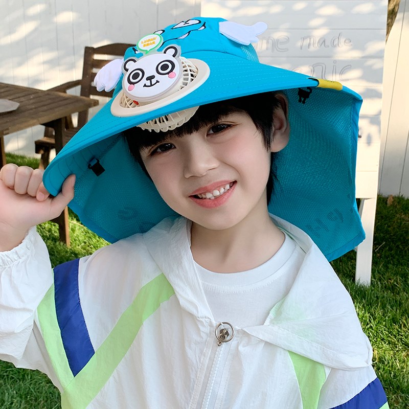 带电风扇的帽子儿童大帽檐男孩防晒遮阳夏季2025新款海边沙滩夏天