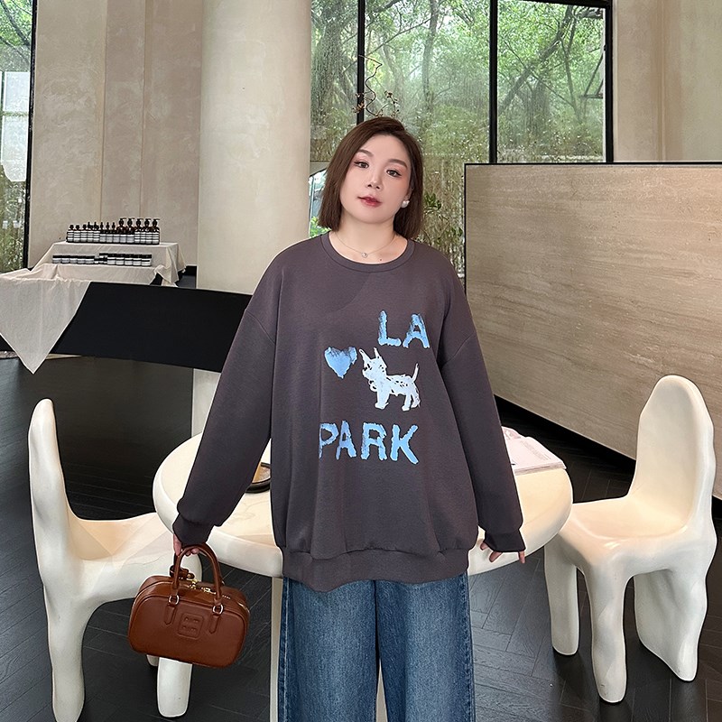 太空棉印花减龄卫衣女200斤2014秋冬款大码女装胖mm宽松套头上衣