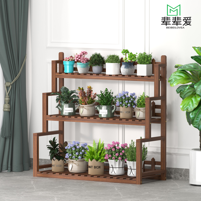 阳台室内外多层落地实木花架子吊兰爬藤植物架室外防腐庭院置物架