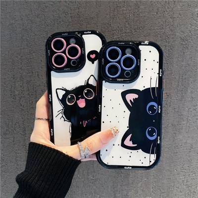 情侣波点猫咪新款适用苹果16Pro手机壳iPhone15max12小米14华为mate70p60K80OPPOReno13荣耀300x200s20nova11