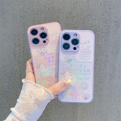 可爱招财猫烫金玻璃新款适用苹果16Promax手机壳iPhone14Pro小米15华为mate70k50P60荣耀300nova13OPPOReno12