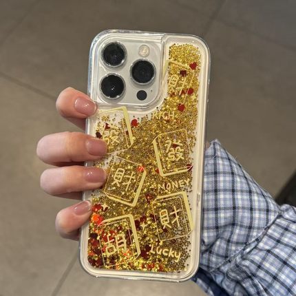 新年金色发财麻将流沙适用苹果17Pro手机壳iPhone16max13小米15华为mate80pura70k60reno14荣耀400x200magic7