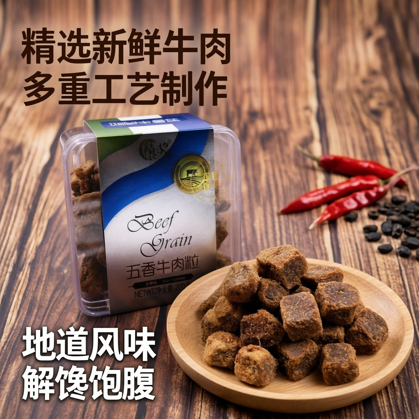 祯奖牛肉粒五香味200g即食牛肉干特产小吃儿童营养办公休闲零食