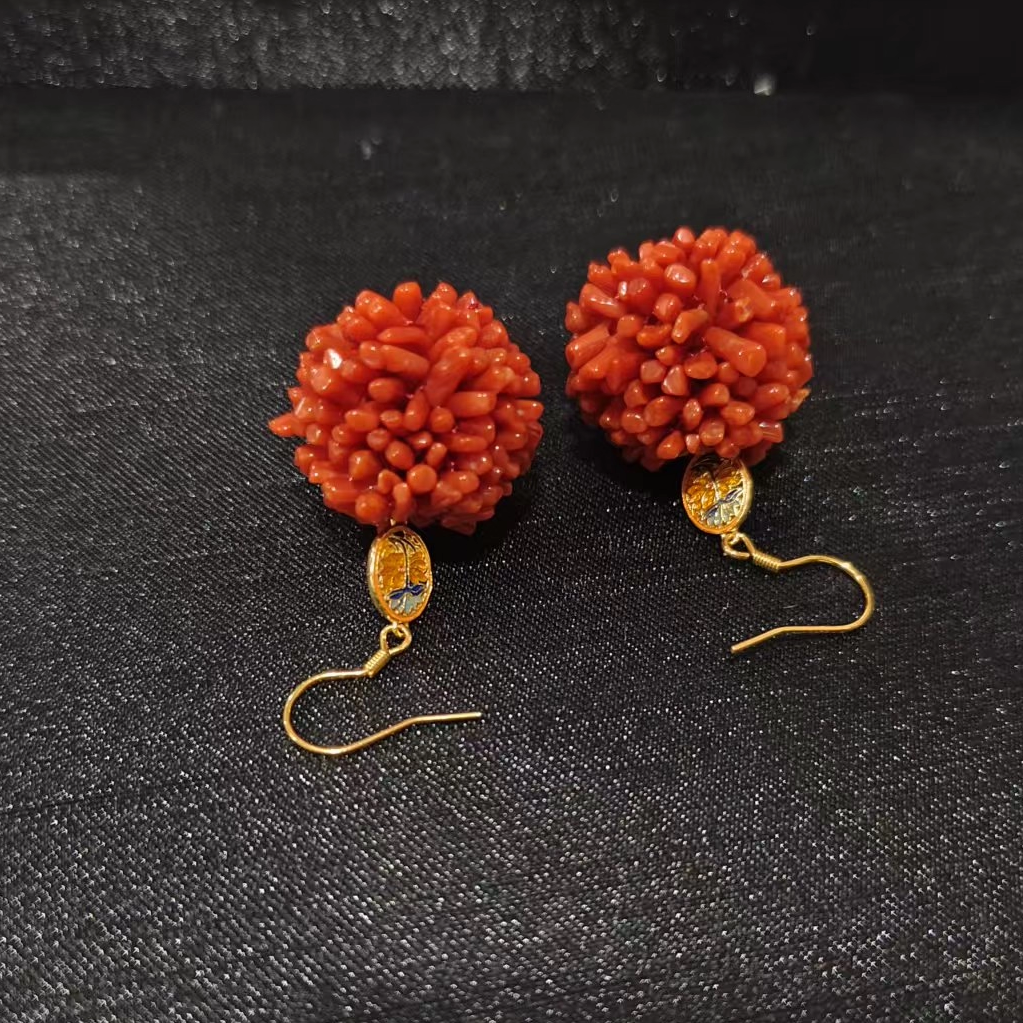 【舒帝来了】珊瑚DIY毛毛虫耳饰 毛毛虫18*22mm S925 DIY0243