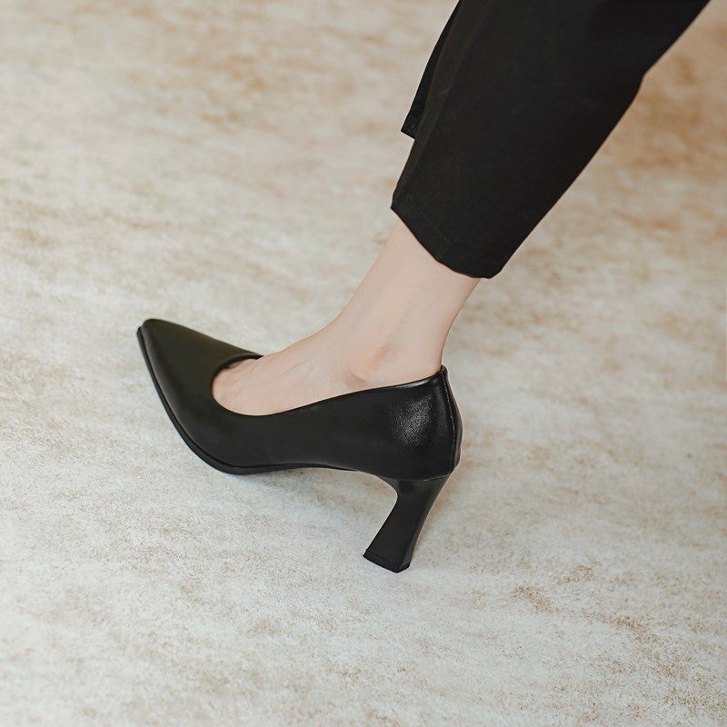 高跟鞋女黑色工作鞋2024年新款春秋不累脚职业黑色皮鞋尖头单鞋女,女鞋,浅口单鞋,淘宝优惠券,粉丝福利购,淘宝优惠卷