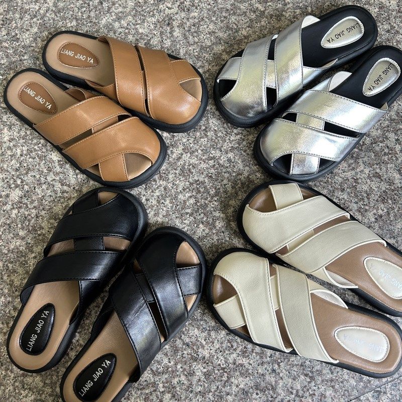 软软高级感~!法式慵懒包头皮面拖鞋女ins夏季外穿透气沙滩凉鞋潮