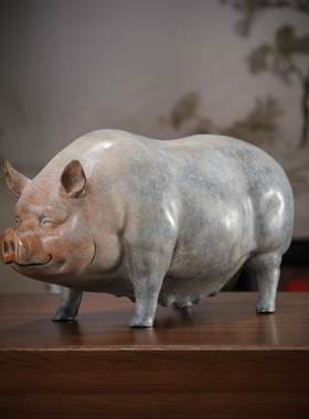 黄铜摆件《诸事顺利》铜工艺品 家居饰品 客厅酒柜装饰生肖猪摆件