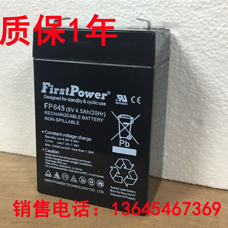 一电FirstPower FP645 (6V45Ah/20hr)玩具车 电子秤蓄电池fp640
