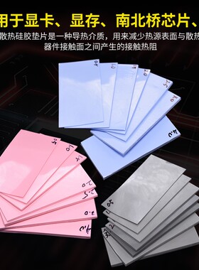 高导热硅胶垫片CPU显存散热绝缘垫片红蓝灰色硅胶垫硅脂片40*80mm