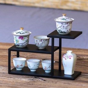 架子置物架家用桌面铁艺紫砂壶茶壶展示架摆架多层博古架 放茶具