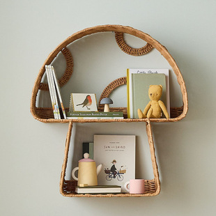 天然植物藤编织蘑菇墙面置物架酒店民宿样板间装 饰搁板壁墙架